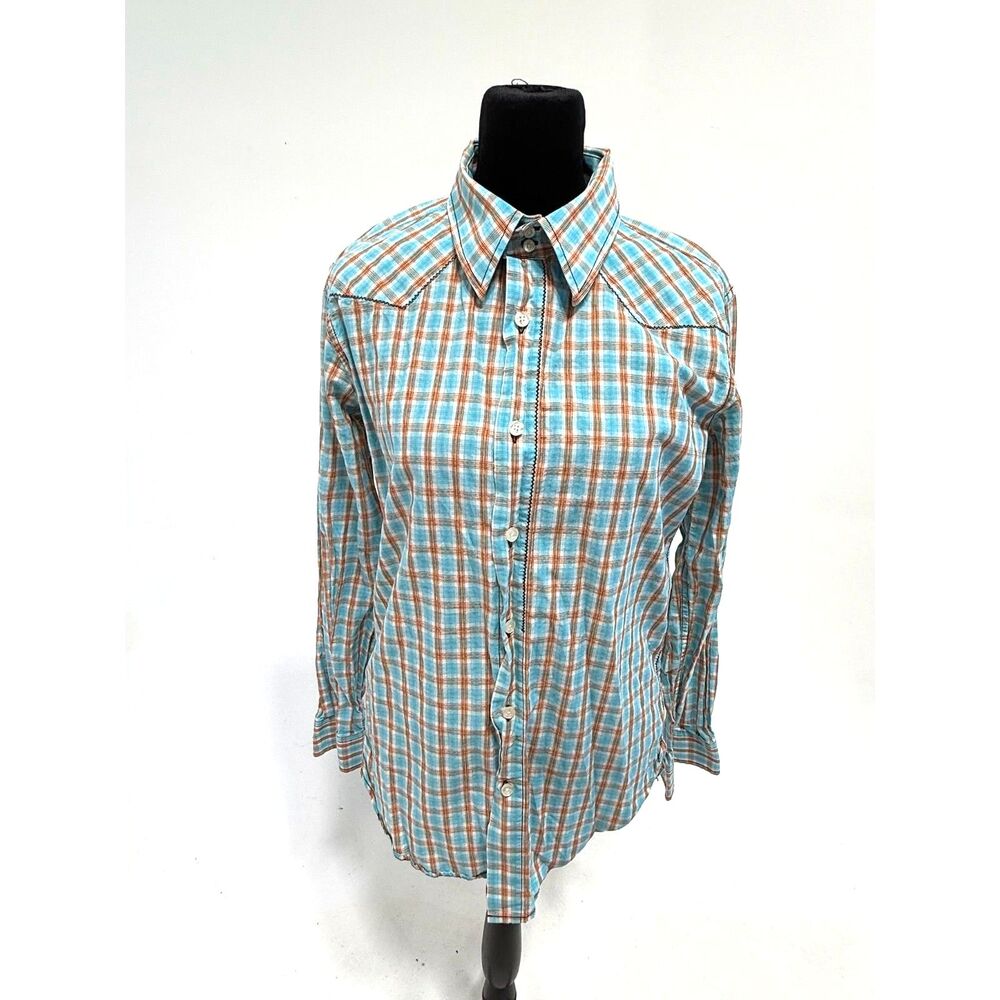 7 Diamonds plaid long sleeve button up western shirt